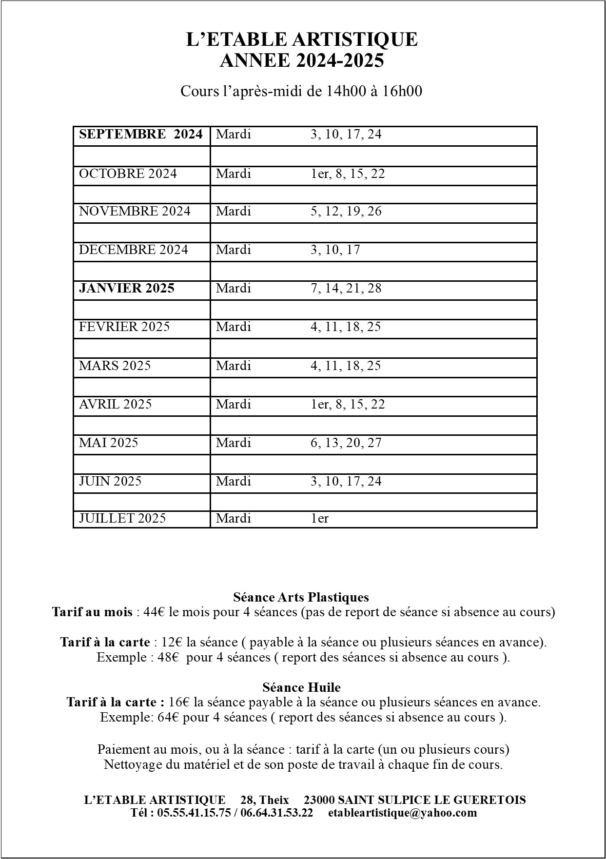 planning 2024 2025 cours mardi a.p